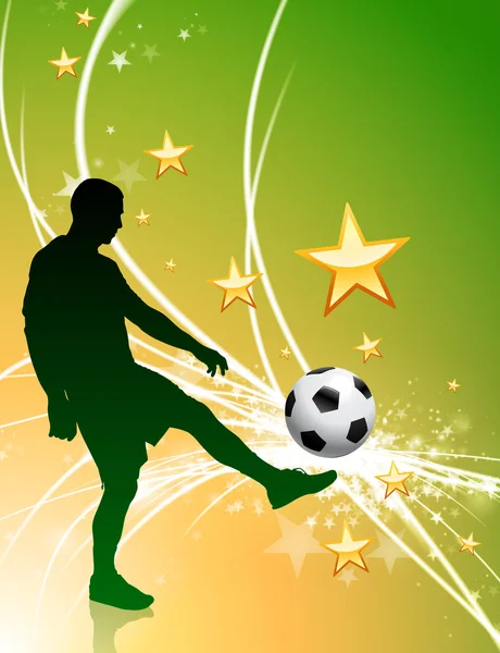 绿色抽象光背景上的足球运动员 — 图库矢量图片