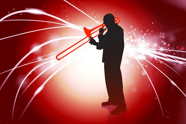 Trumpet Musician on Abstract Light Background — Stock Vector