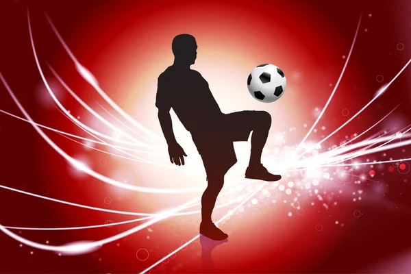 Jugador de fútbol en fondo de luz roja abstracta — Vector de stock