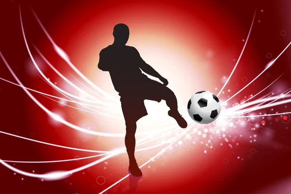 Jugador de fútbol en fondo de luz roja abstracta — Archivo Imágenes Vectoriales