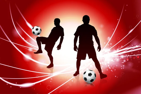 Giocatore di calcio su sfondo astratto rosso — Vettoriale Stock