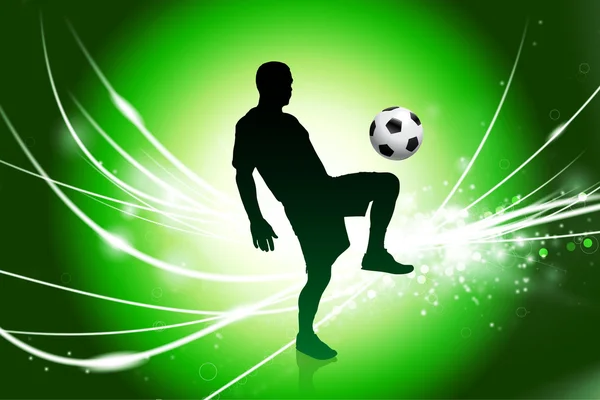 Voetbalspeler op abstracte groen licht achtergrond — Stockvector