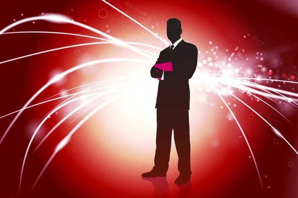Homme d'affaires sur fond rouge abstrait lumière — Image vectorielle