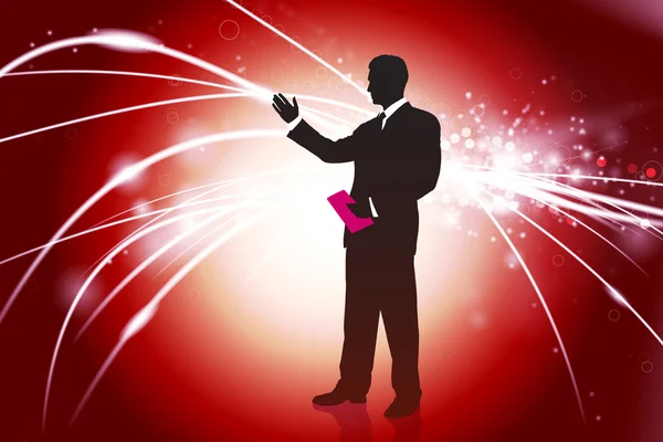 Homme d'affaires sur fond rouge abstrait lumière — Image vectorielle