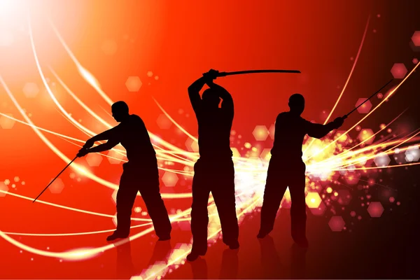 Karate sensei ile arka plan ışık kılıç — Stok Vektör