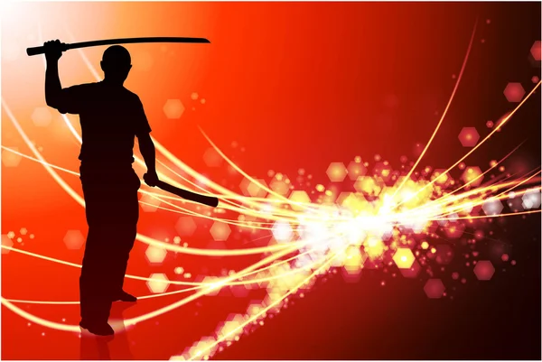 Karate sensei met zwaard op abstracte lichte achtergrond — Stockvector
