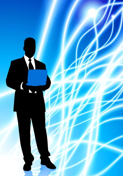 Businessman on Light Line Background — Stock Vector