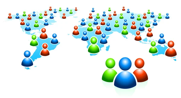 Grupo de Usuários com Mapa Mundial —  Vetores de Stock