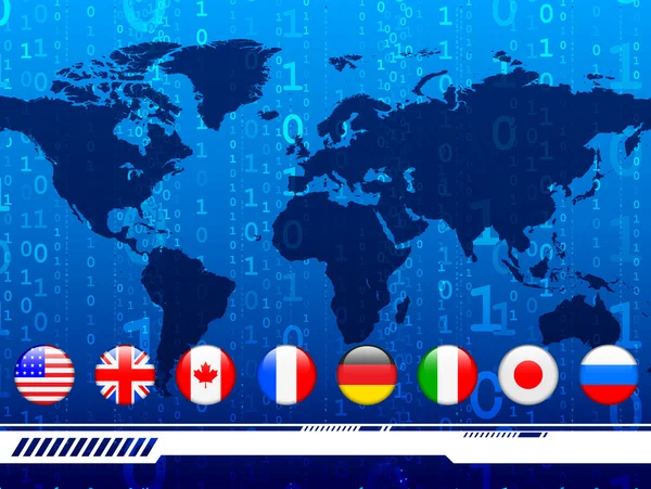 Wereldkaart met internet vlag knoppen achtergrond — Stockvector