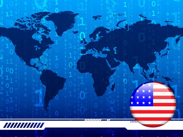 Världskarta med Förenta staterna internet-knappen — Stock vektor