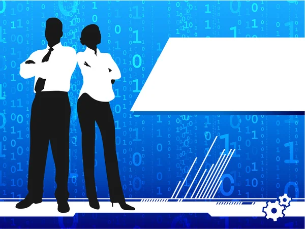 Zakenman en zakenvrouw op blauwe achtergrond van het internet — Stockvector