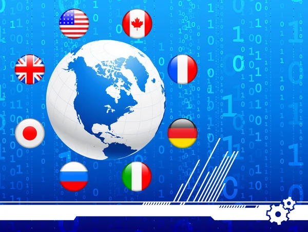 Globus z Internetu flaga przyciski tło — Wektor stockowy