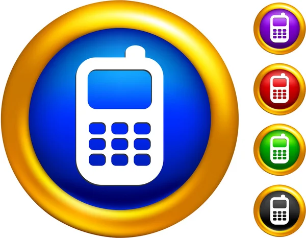 Icona del telefono cellulare su pulsanti con bordi dorati — Vettoriale Stock