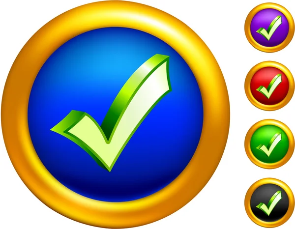 Comprobar icono de marca en botones con bordes dorados — Vector de stock