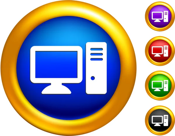 Ícone de computador desktop em botões com bordas douradas — Vetor de Stock