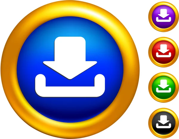 Download icon op knoppen met gouden randen — Stockvector