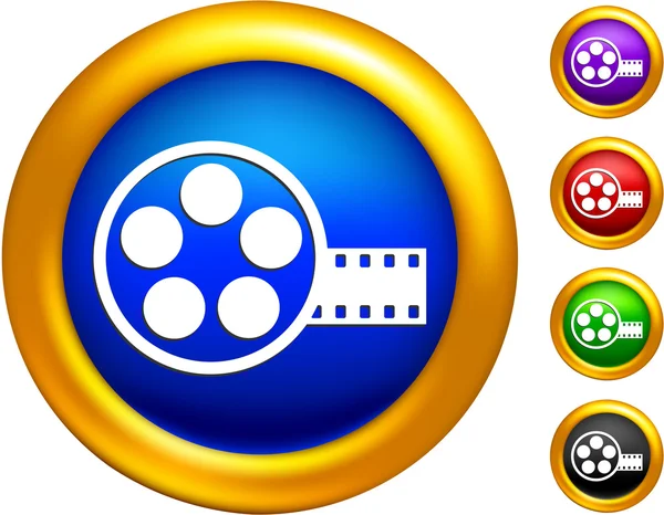 Video film canister icon on buttons with golden borders — Stock Vector