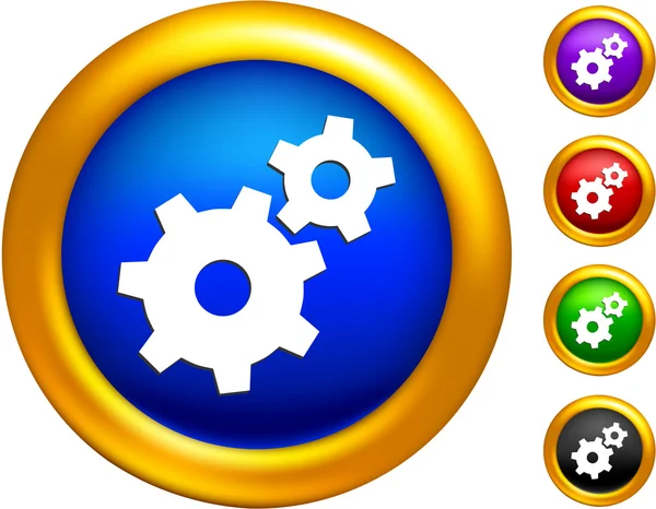 Icono de engranajes en botones con bordes dorados — Vector de stock