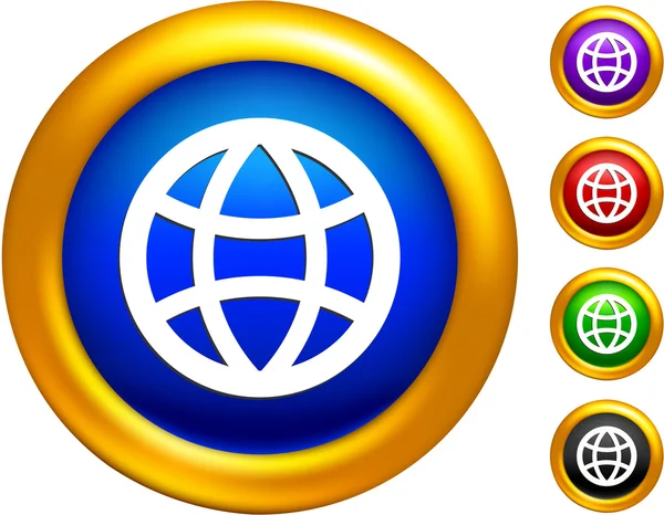 Globe wireframe icon on buttons with golden borders — Stock Vector