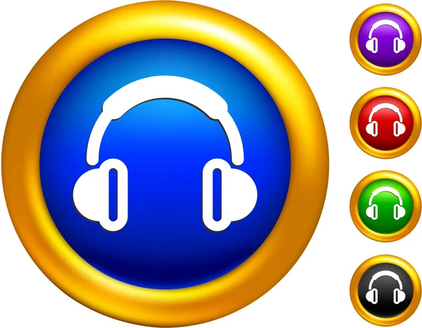 Icono de auriculares en botones con bordes dorados — Vector de stock