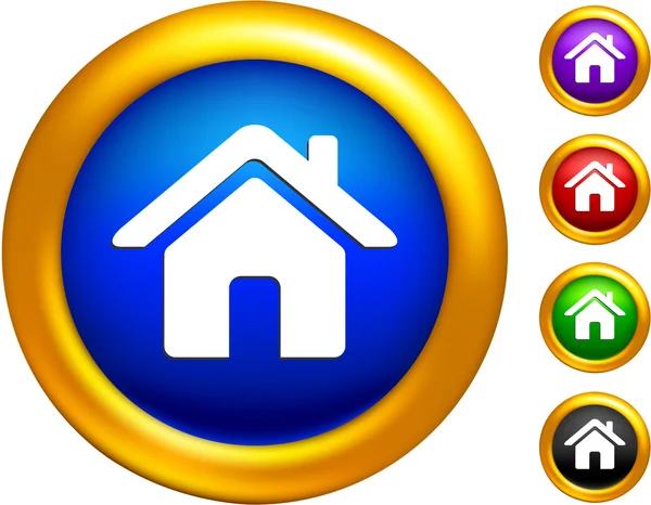 Ícone de casa em botões com bordas douradas — Vetor de Stock