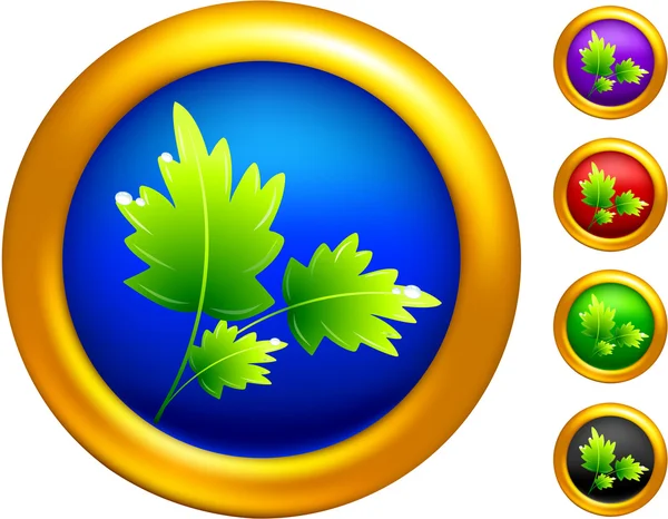 Plant icon on buttons with golden borders — Stock Vector