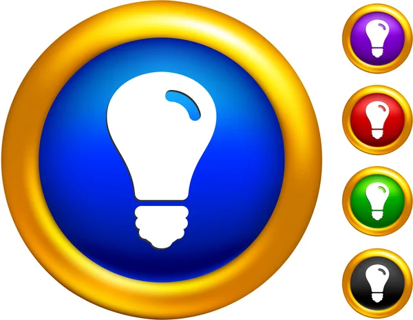Ícone de lâmpada em botões com bordas douradas — Vetor de Stock