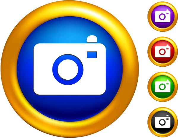Foto camera-pictogram op knoppen met gouden randen — Stockvector