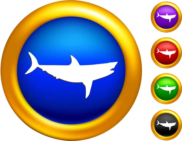 Ikona rekina na przyciski z granic złoty — Wektor stockowy