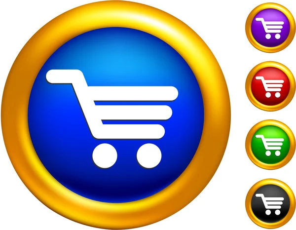 Icono del carrito de compras en botones con bordes dorados — Vector de stock