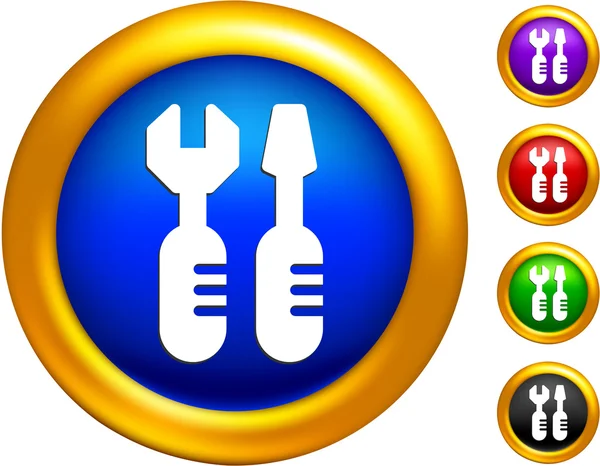Ícone de ferramentas em botões com bordas douradas — Vetor de Stock