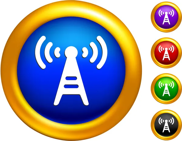 Ícone de torre de rádio em botões com bordas douradas —  Vetores de Stock