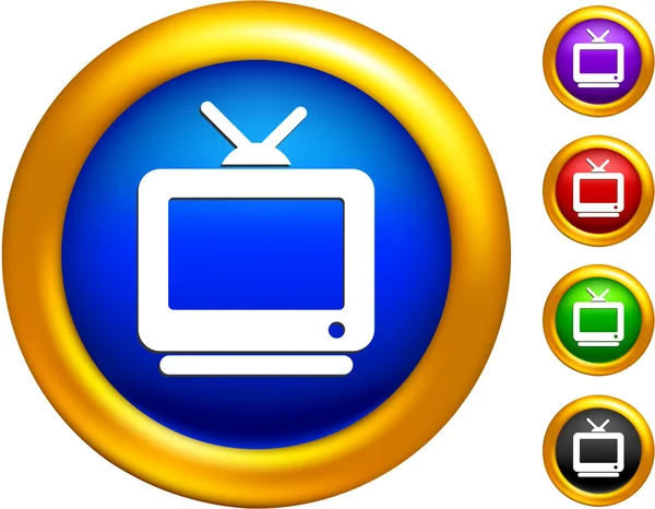 Television icon on buttons with golden borders — Stock Vector