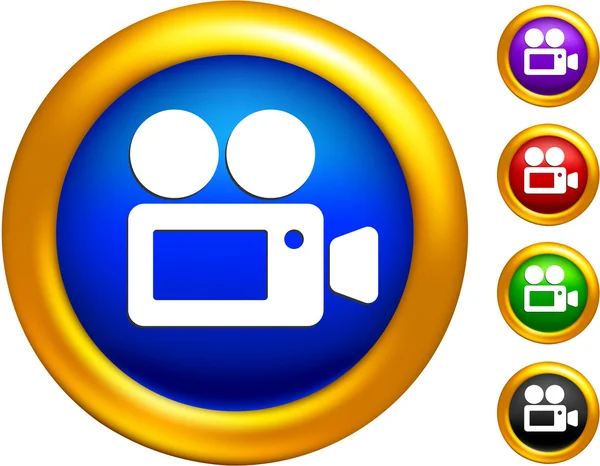 Icône de caméra vidéo sur les boutons avec bordures dorées — Image vectorielle