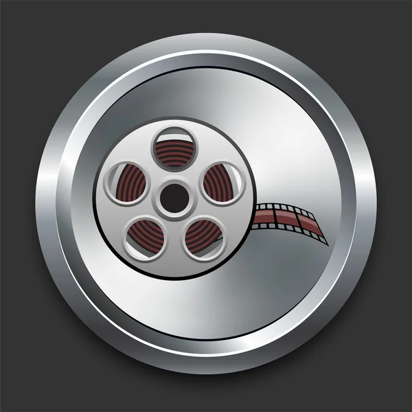 Значок катушки фильма на металлической кнопке интернета — стоковый вектор