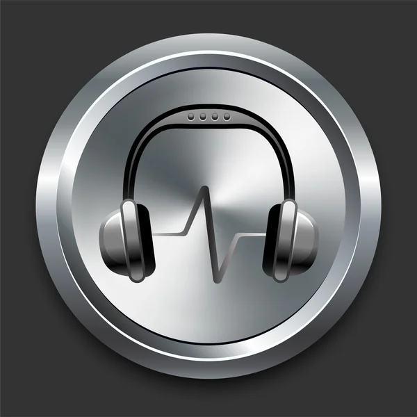 Icono de auriculares en el botón de Internet de metal — Vector de stock