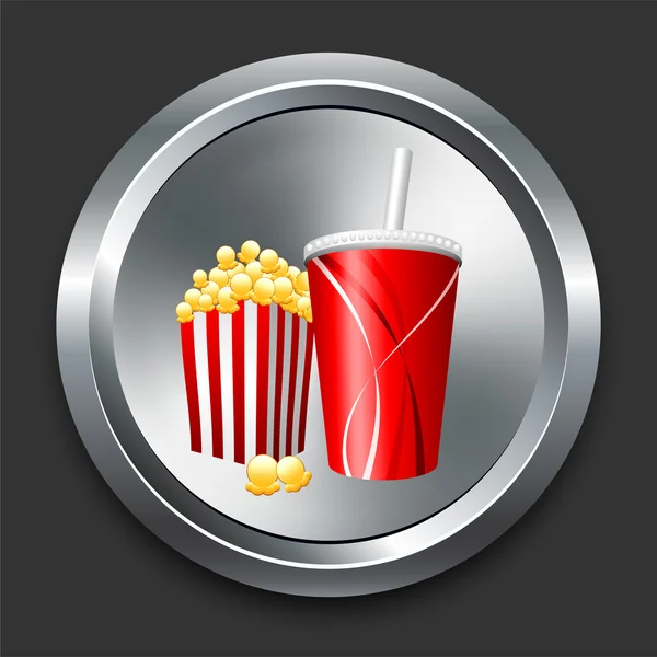 Popcorn en soda pictogram op metalen internet knop — Stockvector