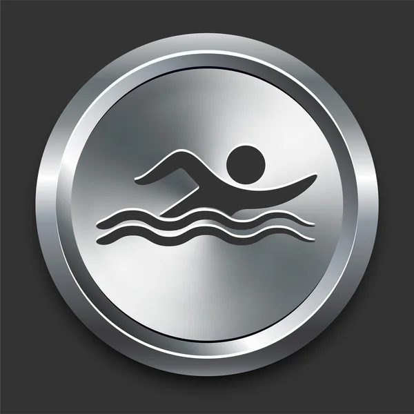 Κολυμβητής εικονίδιο στο κουμπί μέταλλο internet — Διανυσματικό Αρχείο
