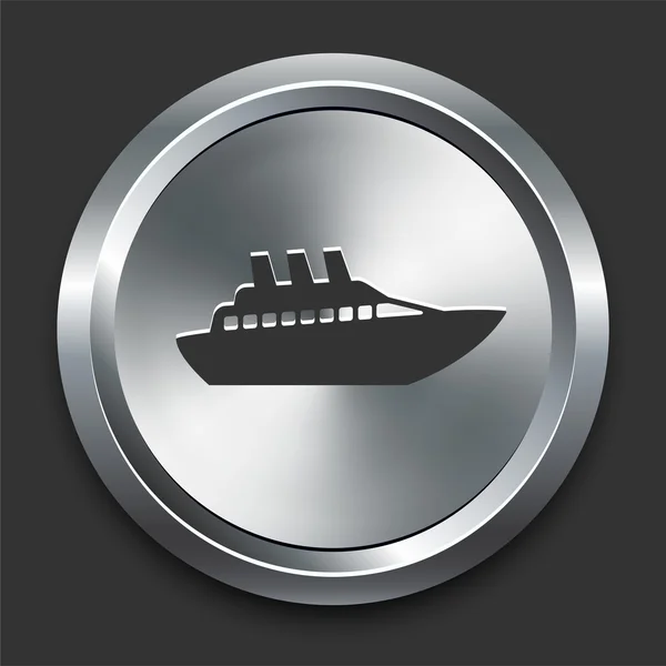 Ícone do barco no botão Metal Internet — Vetor de Stock
