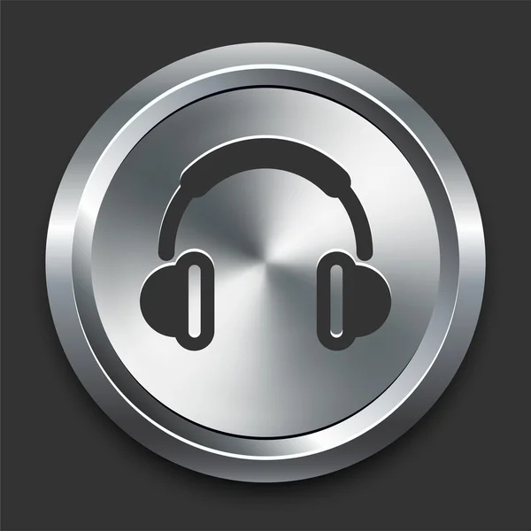 Headphones Icon on Metal Internet Button — Stock Vector