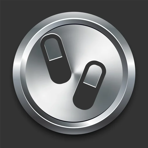 Icono de píldoras en el botón de Internet de metal — Vector de stock