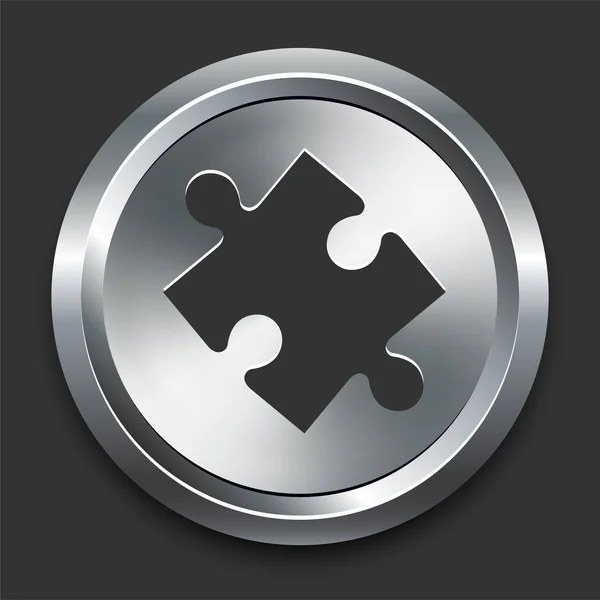 Icono de pieza de rompecabezas en el botón de Internet de metal — Vector de stock