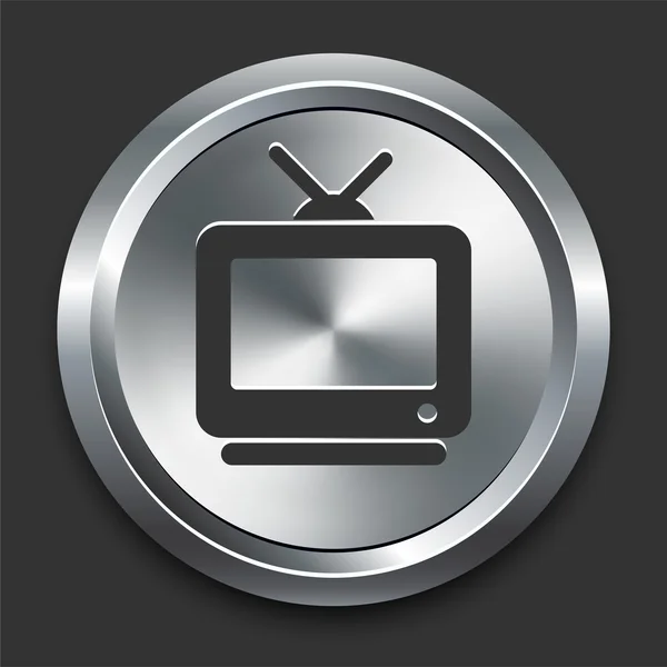 Икона телевидения на металлической кнопке интернета — стоковый вектор