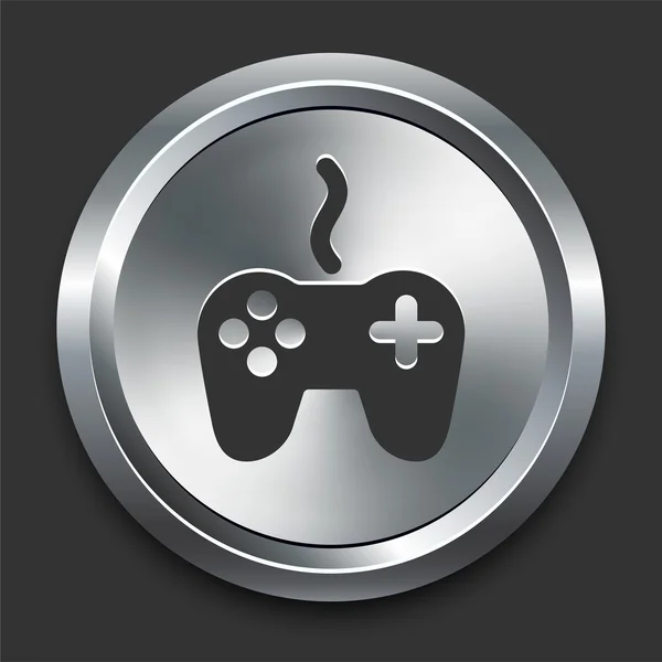 Ícone do controlador de jogo no botão Metal Internet — Vetor de Stock