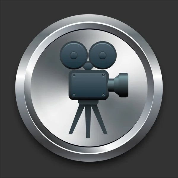 Εικονίδιο κάμερας Κινηματογράφου στο Διαδίκτυο κουμπί μέταλλο — Διανυσματικό Αρχείο