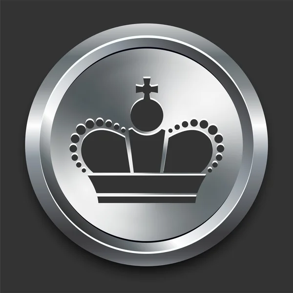 Ícone Crown no botão Metal Internet — Vetor de Stock