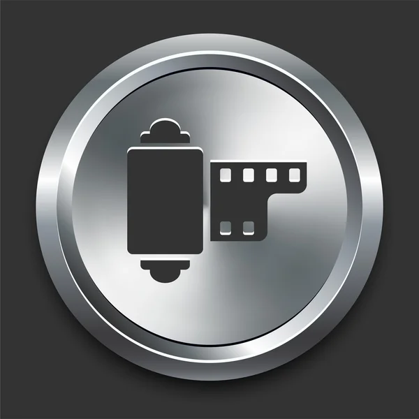 Icono de carrete de película en el botón de Internet de metal — Vector de stock