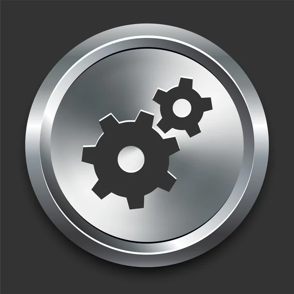 Icono del engranaje en el botón del Internet del metal — Vector de stock