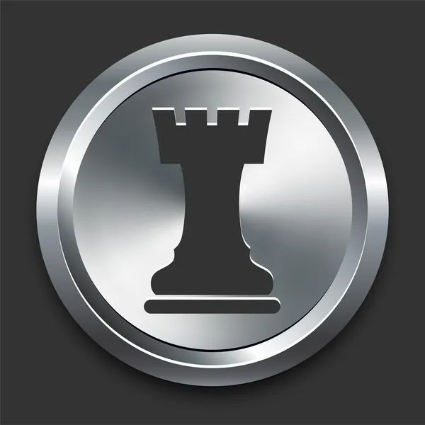 Ikona šachy věž na kovové tlačítko internet — Stockový vektor