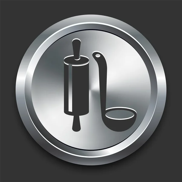Icono de rodillo en botón de Internet de metal — Vector de stock